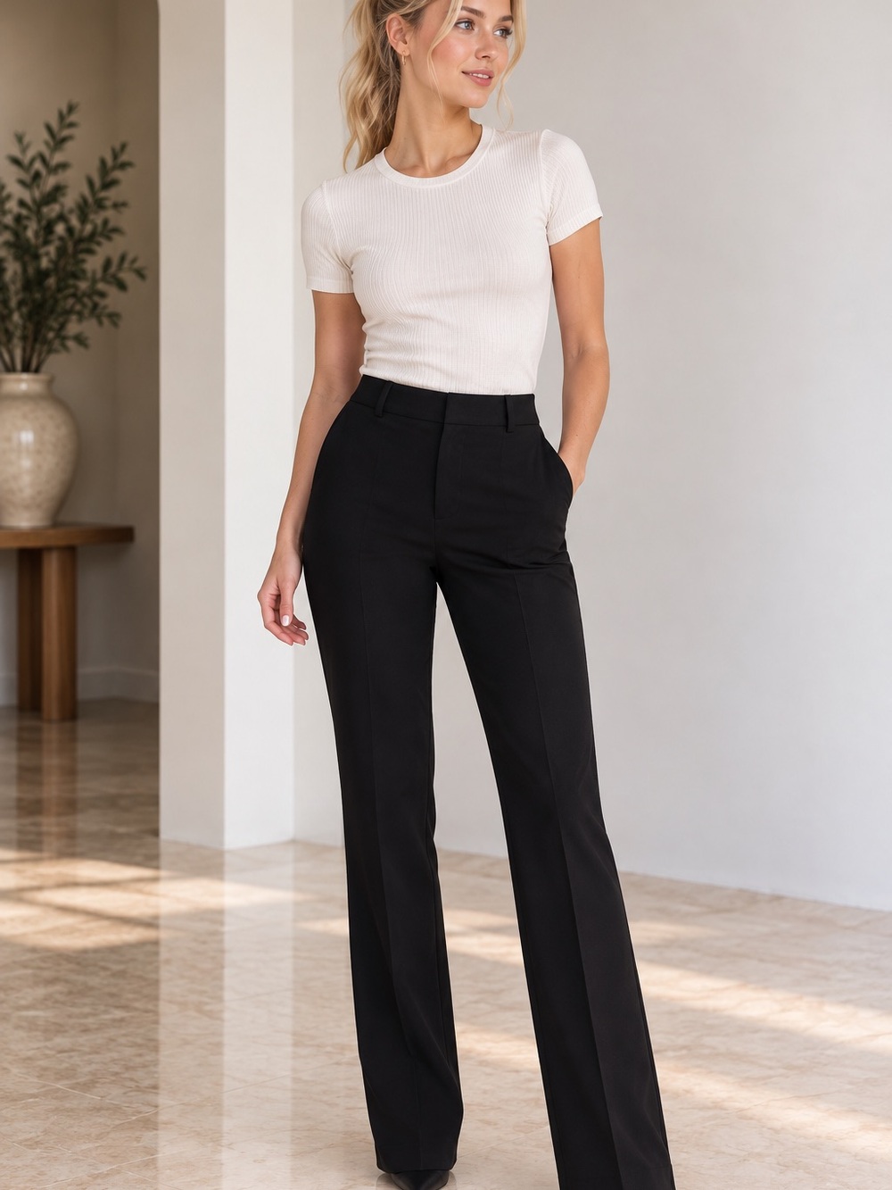 🌻MAKE OFFER🌻NWT $255 Theory Black High Straight Leg Alleen Trousers Pants SZ 8